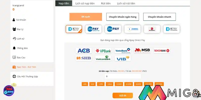 Nạp tiền vào tài khoản cá cược thông qua đề xuất