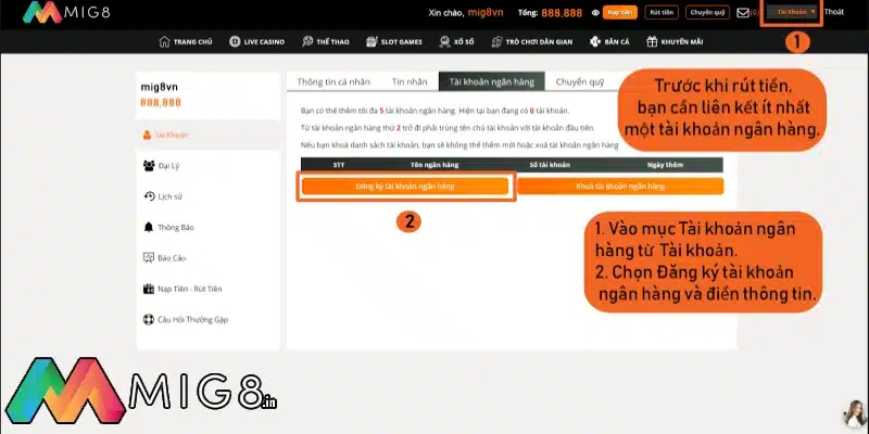 Thực hiện đăng ký tài khoản ngân hàng
